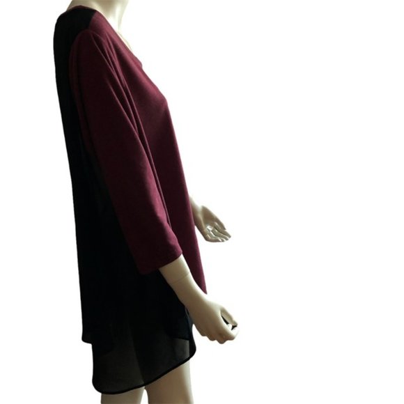 K Jordan 2X Burgundy & Black Heathered Top w/ Sheer Long Back - Picture 5 of 7